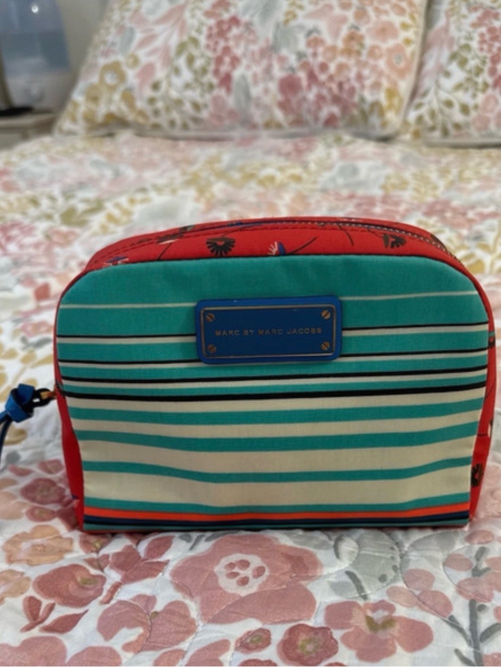 Marc by Marc Jacobs Striped Teal and Red Cosmetic Case